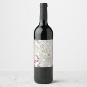 Rótulo De Garrafa De Cerveja Elegante Dourado Glitter Heart Snowman