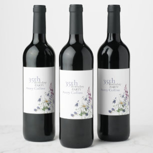 Rótulo De Garrafa De Cerveja Elegante Flor de Água Floral de Aniversário de 35