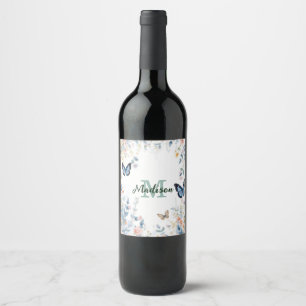 Rótulo De Garrafa De Cerveja elegante Flor Silvestre Verde Boho Monograma Em Fl