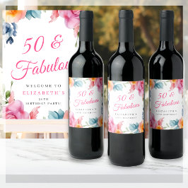 Rótulo De Garrafa De Cerveja Elegante Floral 50ª Festa de aniversário