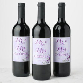 Rótulo De Garrafa De Cerveja Elegante Floral Aquarela Roxo