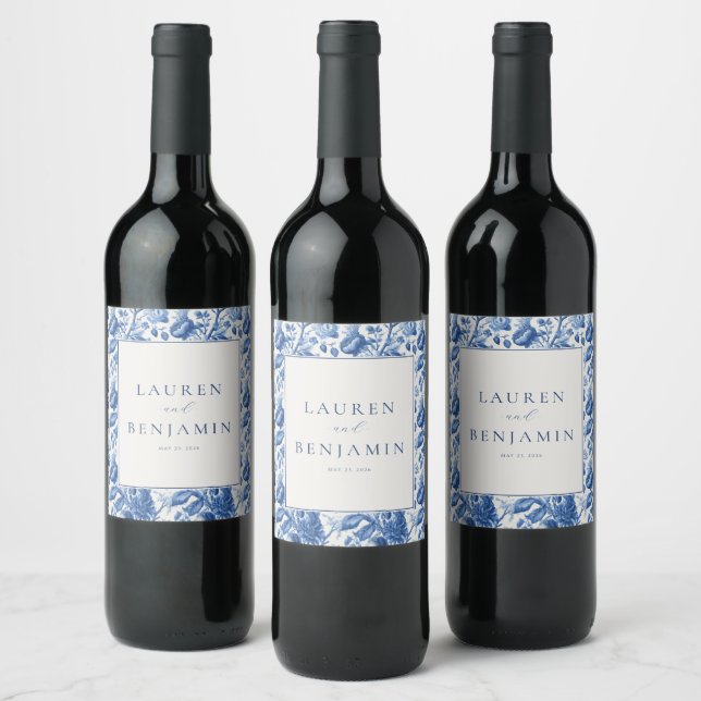 Rótulo De Garrafa De Cerveja Elegante Floral Azul (Garrafas)