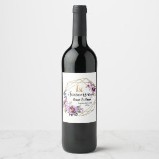 Rótulo De Garrafa De Cerveja Elegante Floral Dourado 1º Aniversário de Casament