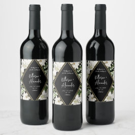 Rótulo De Garrafa De Cerveja Elegante floral em aquarela preto e branco