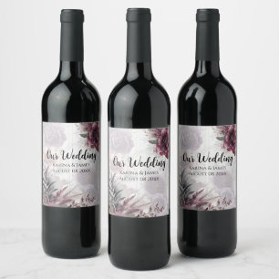 Rótulo De Garrafa De Cerveja Elegante floral roxo, rosa e vinho 