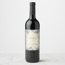 Rótulo De Garrafa De Cerveja Elegante Garrafa de Vinho Floral Cinza Azul Casame