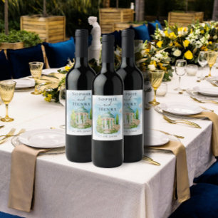 Rótulo De Garrafa De Cerveja Elegante Gazebo   flores pombas Casamento Luxo