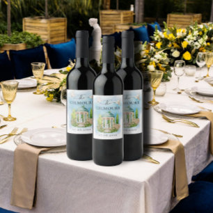 Rótulo De Garrafa De Cerveja Elegante Gazebo   flores pombas Casamento Luxo