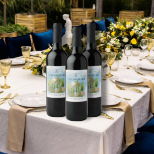 Rótulo De Garrafa De Cerveja Elegante Gazebo   flores pombas Casamento Luxo
