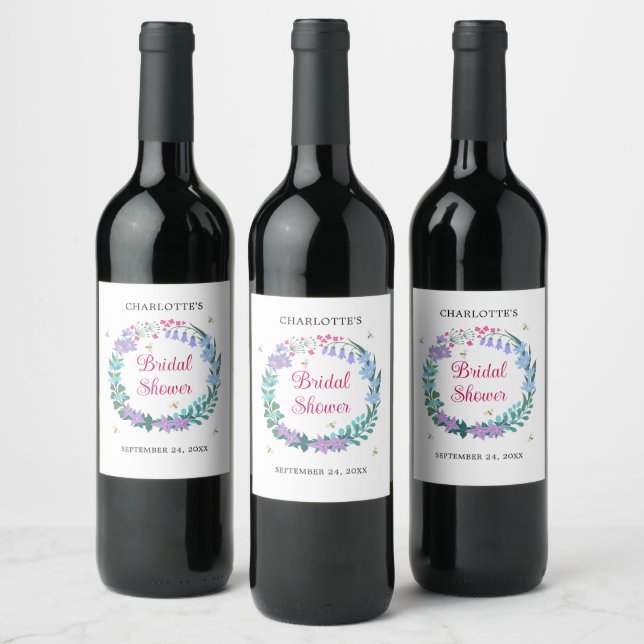 Rótulo De Garrafa De Cerveja Elegante Grinalda de Flores Silvestres para Chá de (Garrafas)