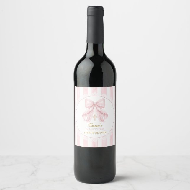 Rótulo De Garrafa De Cerveja Elegante Laço Rosa Listras de Renda (Frente)