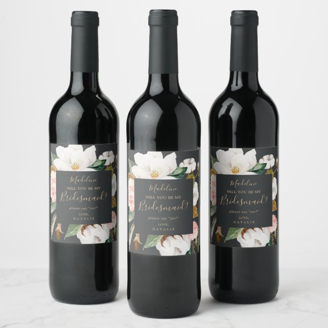 Rótulo De Garrafa De Cerveja Elegante Magnolia | Proposta da Black Bridesmaid (Garrafas)
