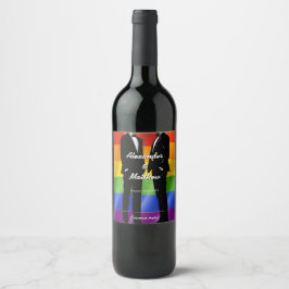 Rótulo De Garrafa De Cerveja Elegante Modern Gay Men Casando Rainbow