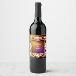Rótulo De Garrafa De Cerveja Elegante Moldura Dourada com Pérolas