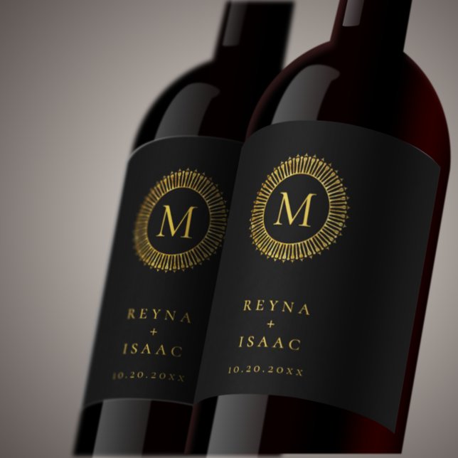 Rótulo De Garrafa De Cerveja Elegante Monograma de Grinalda Deco em Ouro (Criador carregado)