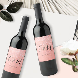 Rótulo De Garrafa De Cerveja Elegante Monograma Rosa - Casamento Laranja Leve