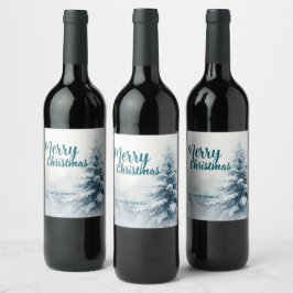 Rótulo De Garrafa De Cerveja Elegante Natal Xmas inverno pinheiro floresta Hol