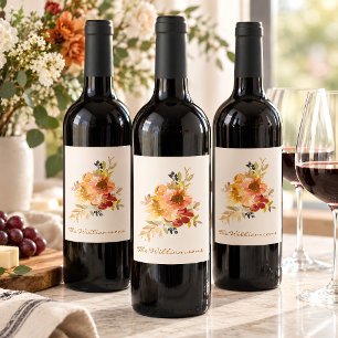 Rótulo De Garrafa De Cerveja Elegante Outono Água Tinta Floral Personalizada