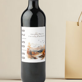 Rótulo De Garrafa De Cerveja Elegante Paisagem Outonal Rústica de Casamento