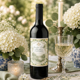 Rótulo De Garrafa De Cerveja Elegante Pavilhão de Jardim à Beira do Lago Floral