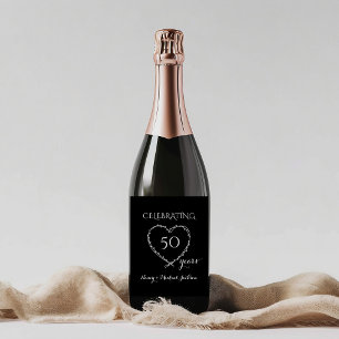 Rótulo De Garrafa De Cerveja Elegante Preto 50 Anos de Aniversário com Coroa