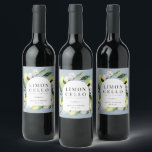 Rótulo De Garrafa De Cerveja Elegante Quadro de Limões Botânicos Limoncello Vin<br><div class="desc">Elegantes limões botânicos aquarela,  folhas e flores em arco,  rótulo de bebida limoncello em cor azul poeirenta clara. Linhas de modelo para seus nomes e data do evento.</div>