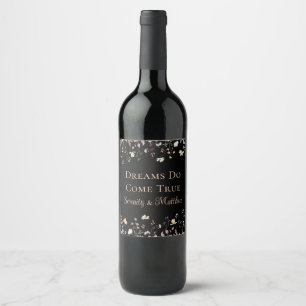 Rótulo De Garrafa De Cerveja Elegante Recepção de Casamento Floral Preto Boho