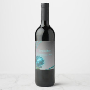 Rótulo De Garrafa De Cerveja Elegante Romântico Cristal Rosa Azul Pérolas Chic
