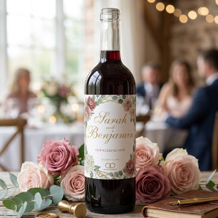 Rótulo De Garrafa De Cerveja Elegante Rosa Empoeirado Floral Geométrico Aquarel