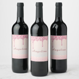 Rótulo De Garrafa De Cerveja Elegante Rosa Glam Glitter Drip
