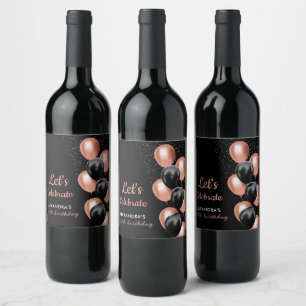 Rótulo De Garrafa De Cerveja Elegante Rosa Negra Dourado Balão Chic Aniversário