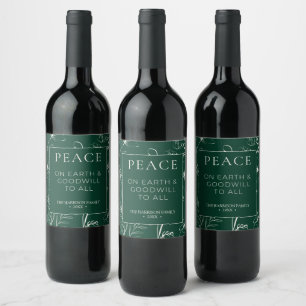 Rótulo De Garrafa De Cerveja Elegante Verde Esmeralda Botânico Paz Feriado
