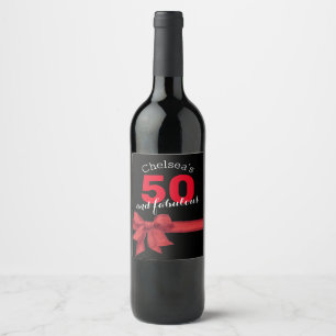 Rótulo De Garrafa De Cerveja Elegante Vermelho e Negro 50 E Par De Aniversário
