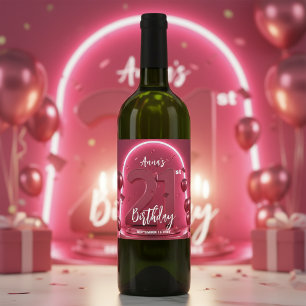 Rótulo De Garrafa De Cerveja Elegante Vibrante Rosa Arco de Neon Aniversário de