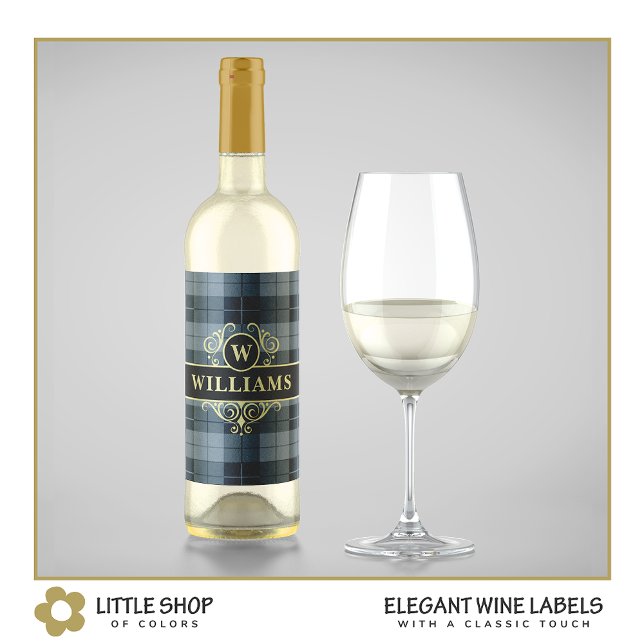 Rótulo De Garrafa De Cerveja Elegante Xadrez Preto Dourado Monogramado (Criador carregado)