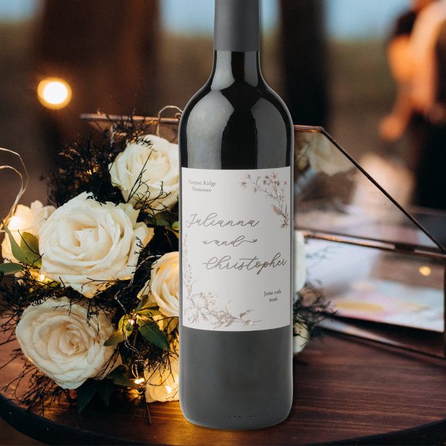Rótulo De Garrafa De Cerveja Elegantes Flores Silvestres Rústicas Script Prata (Criador carregado)