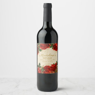 Rótulo De Garrafa De Cerveja Elegantes Rosas Vermelhas Vintage e Folhagens para
