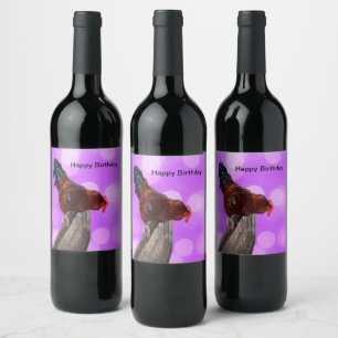 Rótulo De Garrafa De Cerveja Empoleirado com Majestade: Galo em Brilho Roxo Son