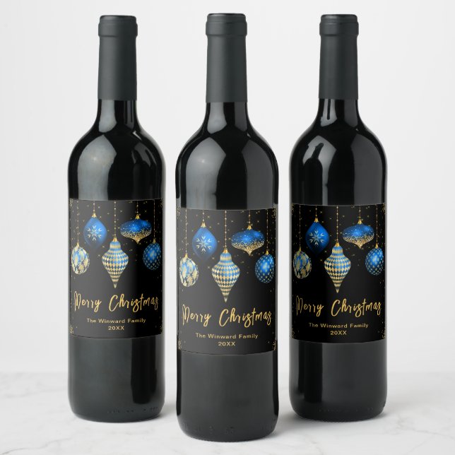 Rótulo De Garrafa De Cerveja Enfeite Azul e Dourado Elegante de Natal (Garrafas)