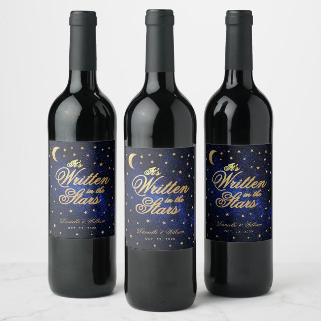 Rótulo De Garrafa De Cerveja Escrito nas Estrelas Celestial Wedding Blue Dourad (Garrafas)