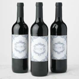 Rótulo De Garrafa De Cerveja Escudo Barroco em Azul Po dusty Elegante Casamento