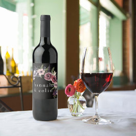 Rótulo De Garrafa De Cerveja Escuro Escuro da Cascata Floral Negra Elegante