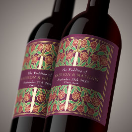Rótulo De Garrafa De Cerveja Espada Floral Medieval Real Roxo Dourado Casamento