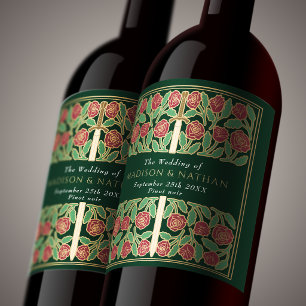 Rótulo De Garrafa De Cerveja Espada Floral Medieval Real Verde Dourado Casament