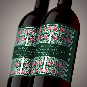 Rótulo De Garrafa De Cerveja Espada Floral Medieval Real Verde Prata Casamento