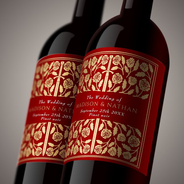 Rótulo De Garrafa De Cerveja Espada Medieval Real Escarlata Dourada Casamento (Criador carregado)