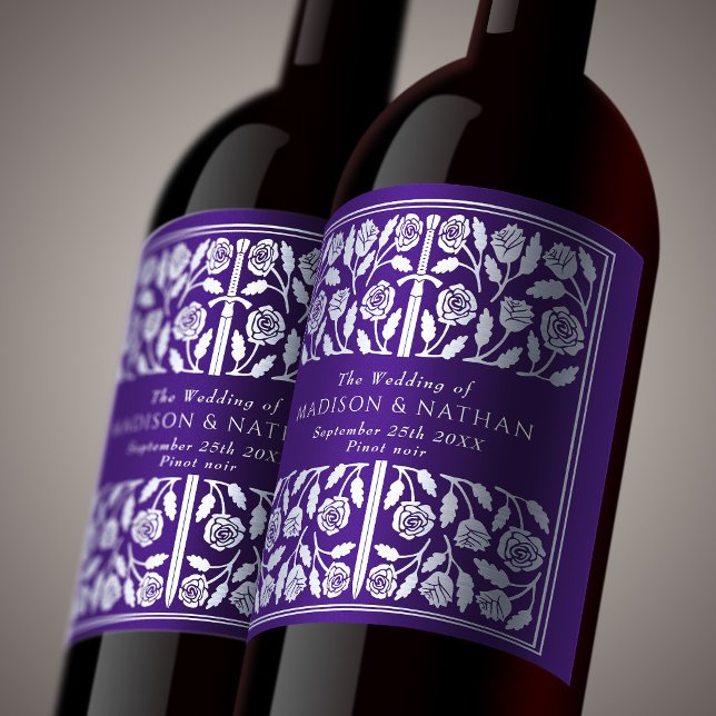 Rótulo De Garrafa De Cerveja Espada Medieval Real Roxa Casamento (Criador carregado)