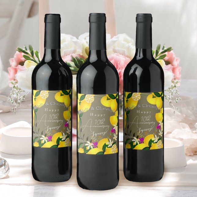 Rótulo De Garrafa De Cerveja Espremedura de limão  (10th Wedding Anniversary Wine Bottle Label)