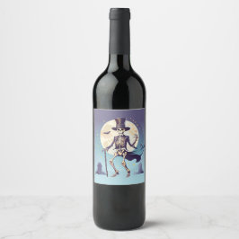 Rótulo De Garrafa De Cerveja Esqueleto Dançando Sob a Lua Halloween