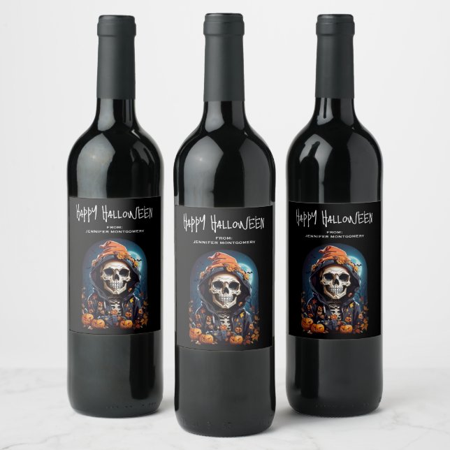 Rótulo De Garrafa De Cerveja Esqueleto Spooky com Mau Pumpkins (Garrafas)